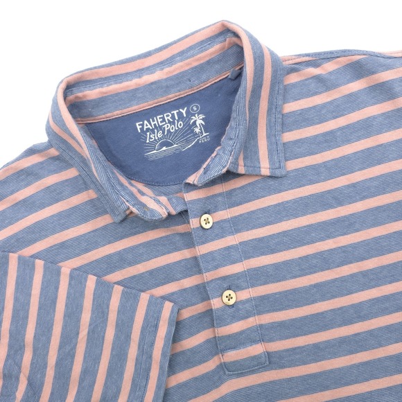 Faherty Other - Faherty Shirt Mens Small Pink Blue Isle Polo Short Sleeve Lightweight Striped‎